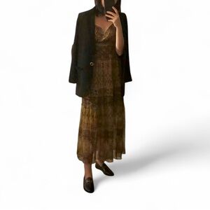 Elegant Brown Patterned Maxi Dress